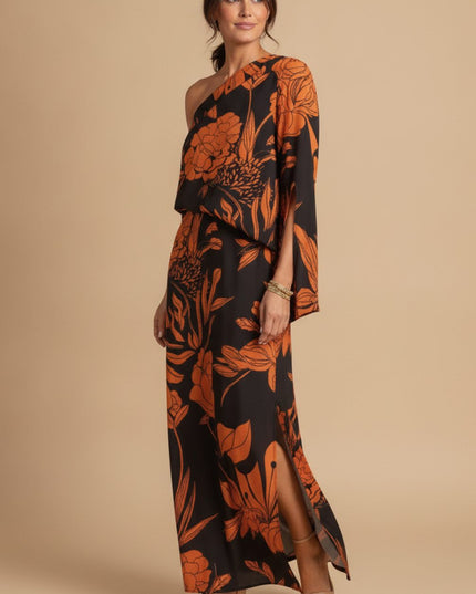 Women's One Shoulder Floral Print Maxi Summer Dress