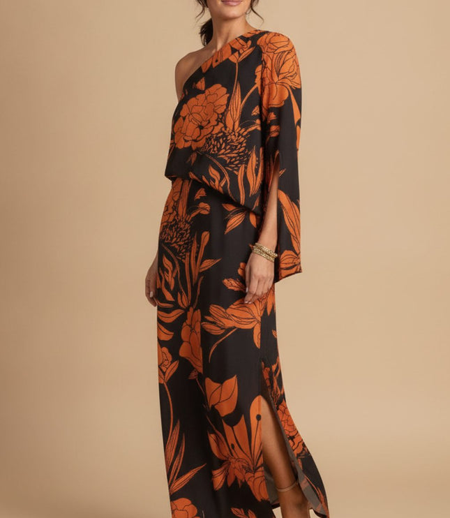 Women's One Shoulder Floral Print Maxi Summer Dress