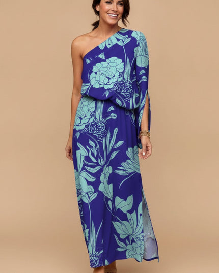 Women's One Shoulder Floral Print Maxi Summer Dress