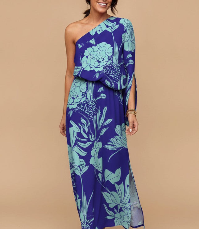 Women's One Shoulder Floral Print Maxi Summer Dress