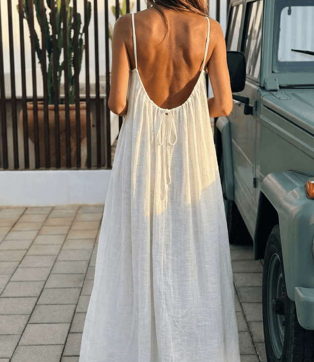 Women's Open Back Sleeveless Flowy Maxi Sundress