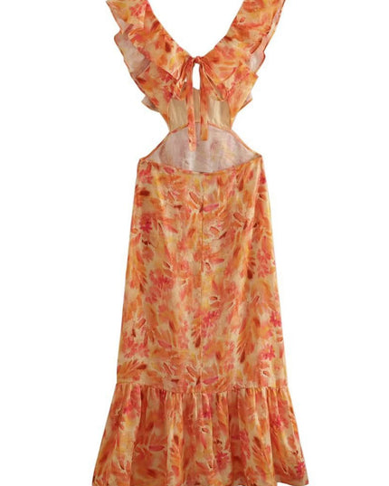 Women's Orange Floral Summer Wedding Guest Maxi Dress