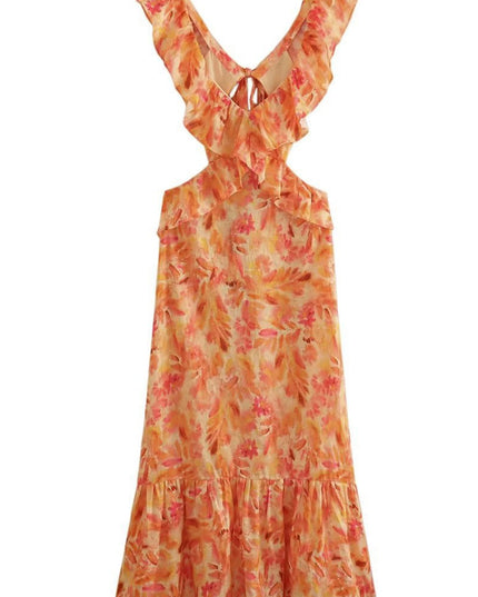 Women's Orange Floral Summer Wedding Guest Maxi Dress