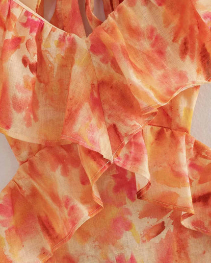 Women's Orange Floral Summer Wedding Guest Maxi Dress