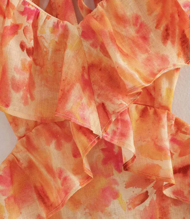 Women's Orange Floral Summer Wedding Guest Maxi Dress