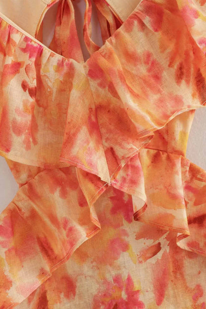 Women's Orange Floral Summer Wedding Guest Maxi Dress