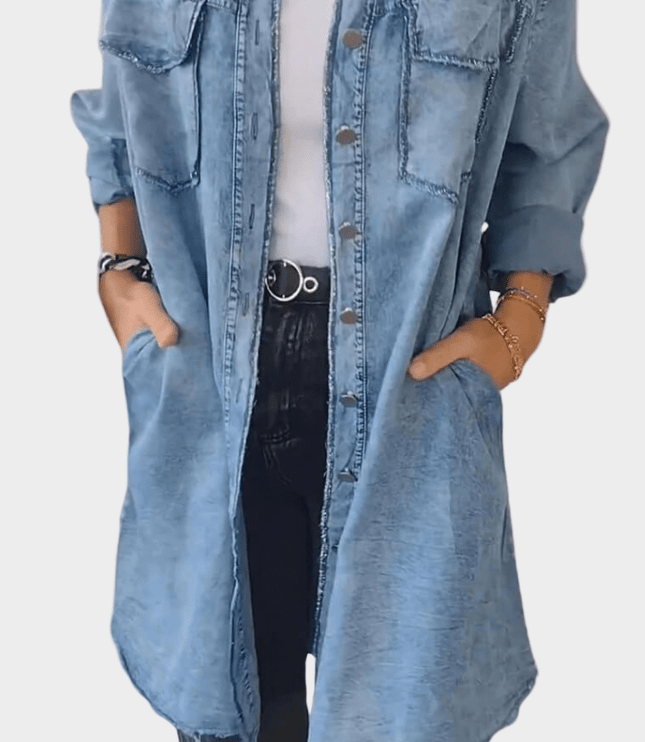 Women's Oversized Button Front Denim Shirt Mini Dress