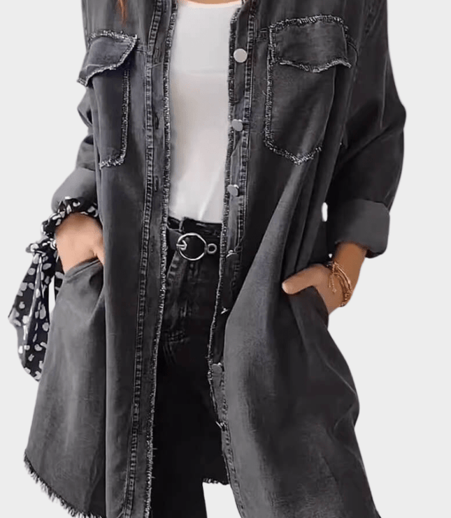 Women's Oversized Button Front Denim Shirt Mini Dress