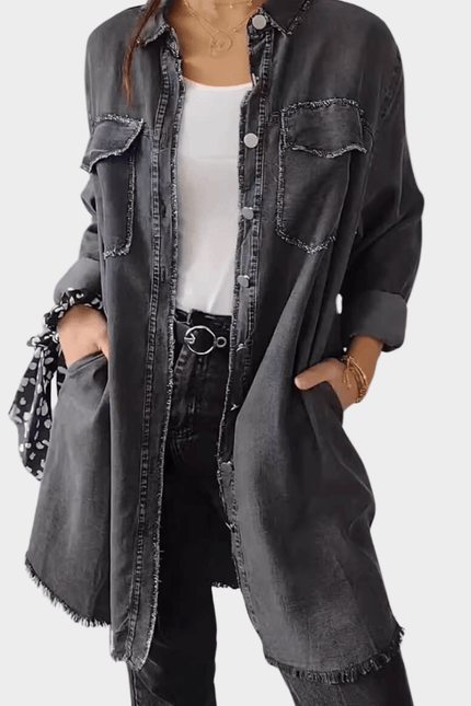 Women's Oversized Button Front Denim Shirt Mini Dress