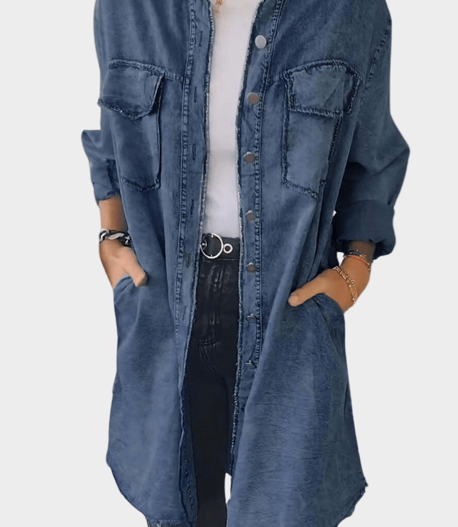 Women's Oversized Button Front Denim Shirt Mini Dress