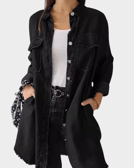 Women's Oversized Button Front Denim Shirt Mini Dress