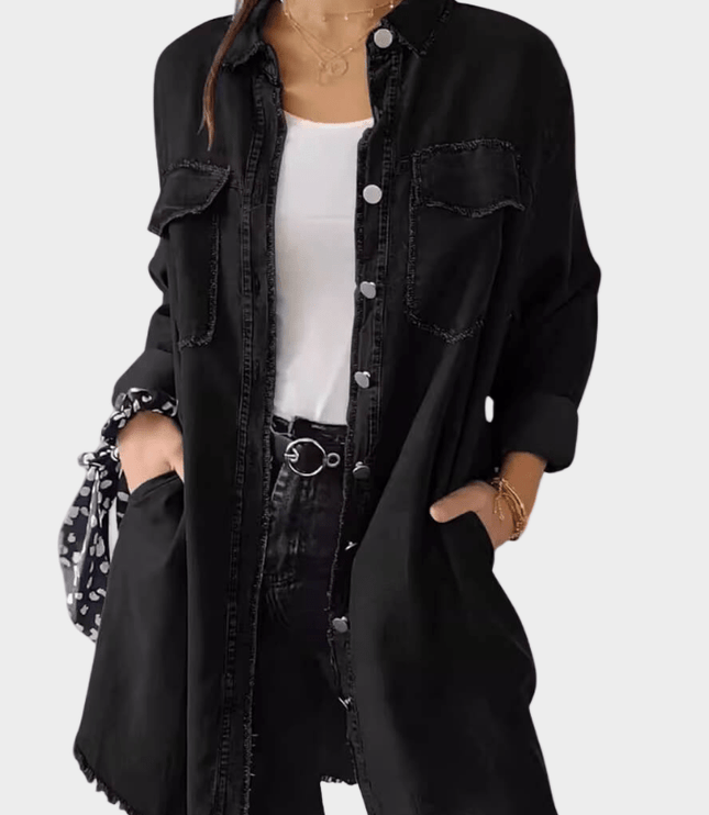 Women's Oversized Button Front Denim Shirt Mini Dress