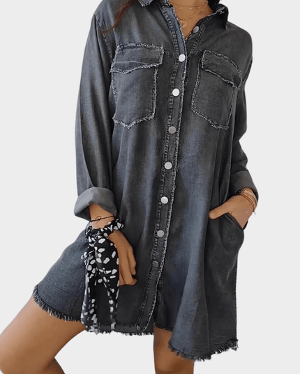 Women's Oversized Button Front Denim Shirt Mini Dress