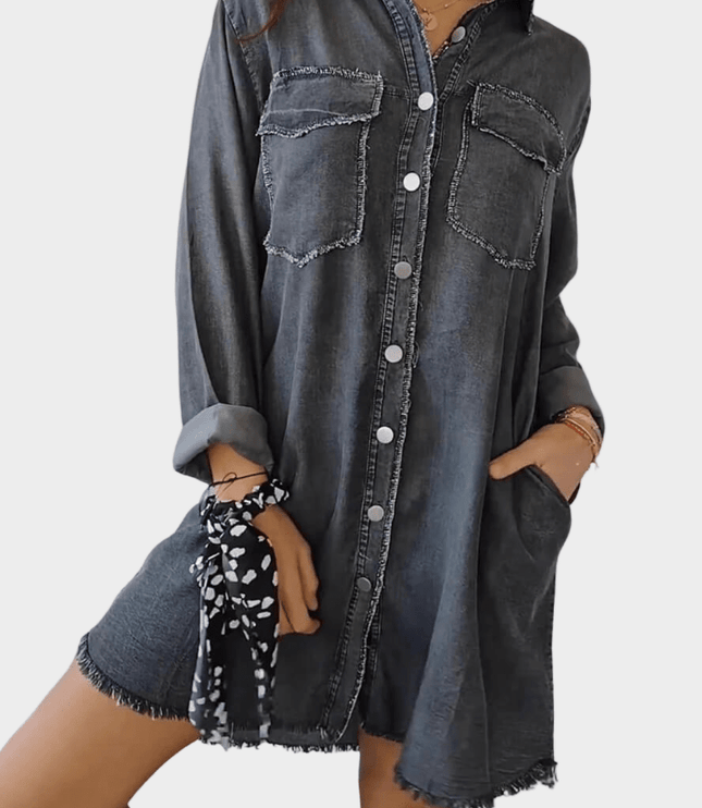 Women's Oversized Button Front Denim Shirt Mini Dress