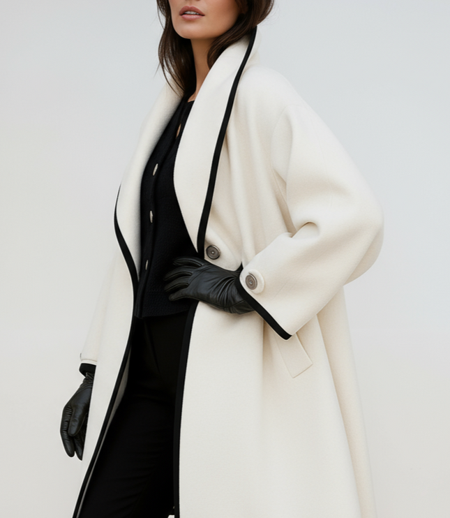 Women's Oversized Contrast Trim Longline Winter Coat
