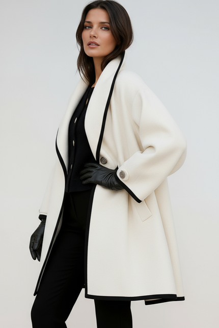 Women's Oversized Contrast Trim Longline Winter Coat