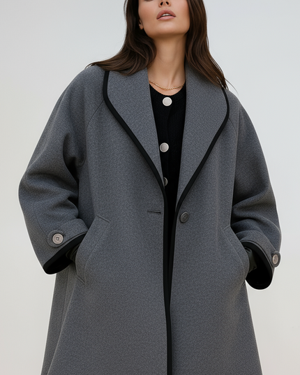 Women's Oversized Contrast Trim Longline Winter Coat