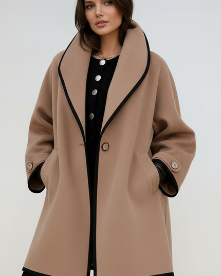 Women's Oversized Contrast Trim Longline Winter Coat