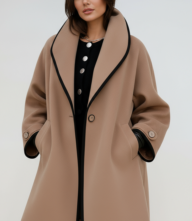 Women's Oversized Contrast Trim Longline Winter Coat