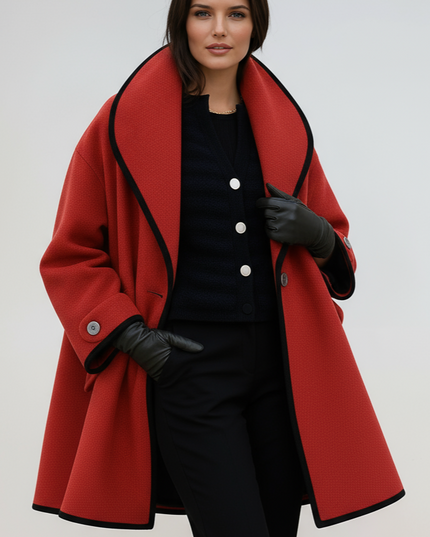Women's Oversized Contrast Trim Longline Winter Coat