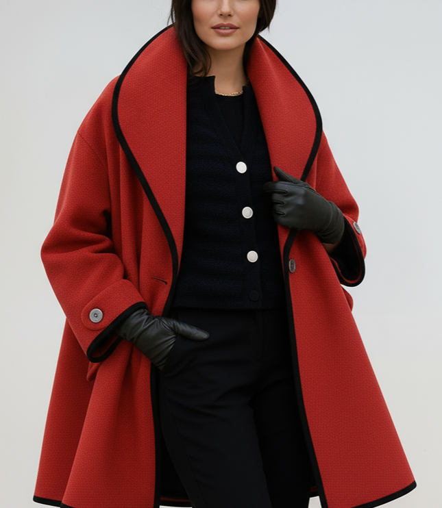 Women's Oversized Contrast Trim Longline Winter Coat