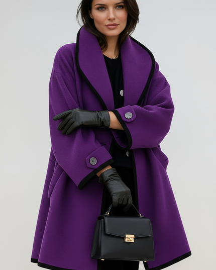 Women's Oversized Contrast Trim Longline Winter Coat
