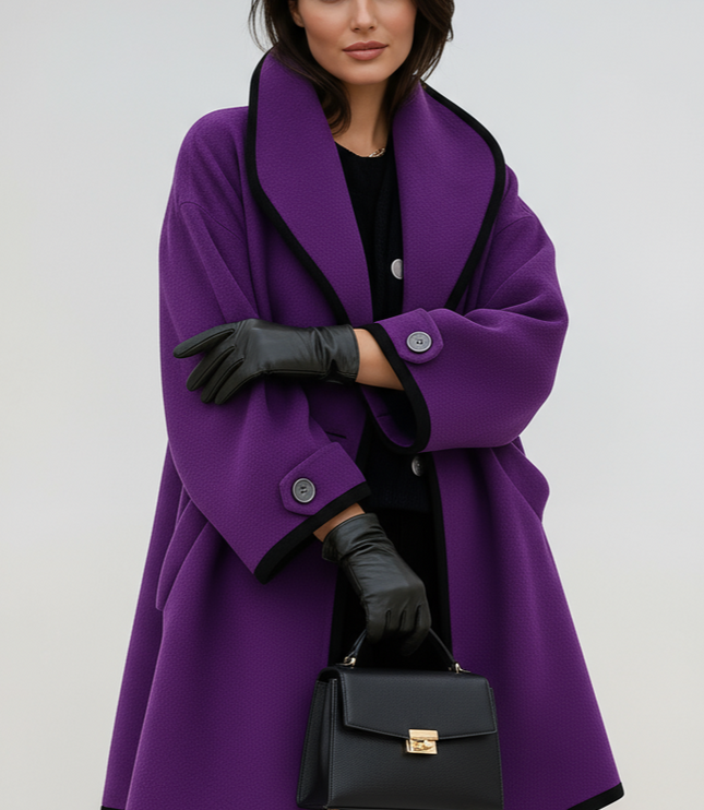 Women's Oversized Contrast Trim Longline Winter Coat