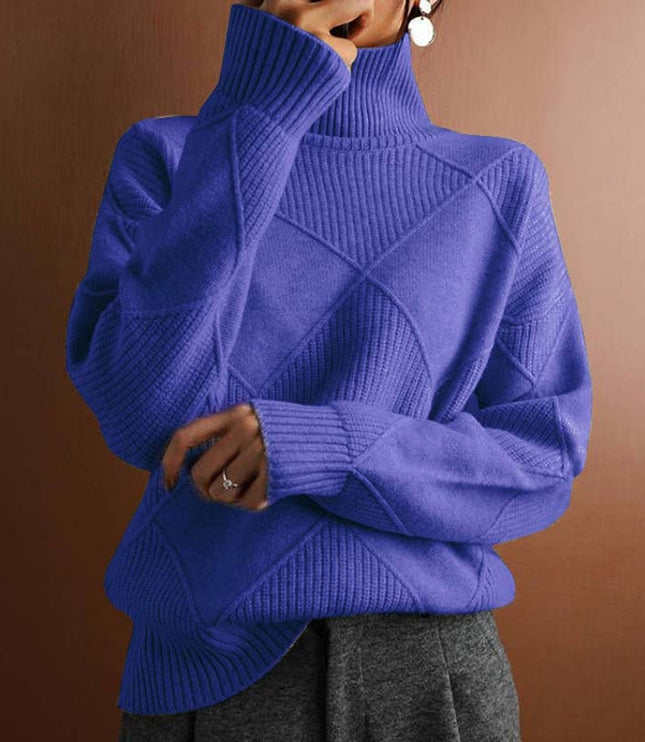 Women's Oversized Diamond Knit Turtleneck Sweater