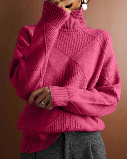 Women's Oversized Diamond Knit Turtleneck Sweater