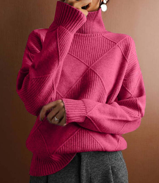 Women's Oversized Diamond Knit Turtleneck Sweater