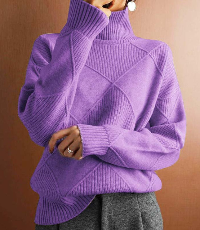Women's Oversized Diamond Knit Turtleneck Sweater