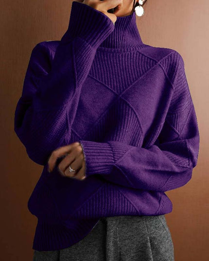 Women's Oversized Diamond Knit Turtleneck Sweater