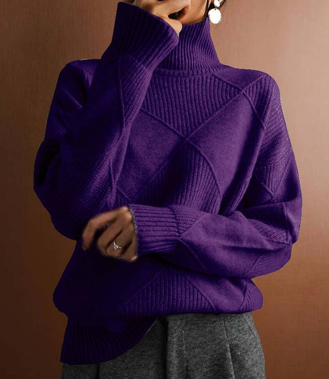 Women's Oversized Diamond Knit Turtleneck Sweater