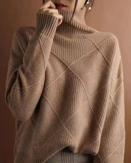 Women's Oversized Diamond Knit Turtleneck Sweater