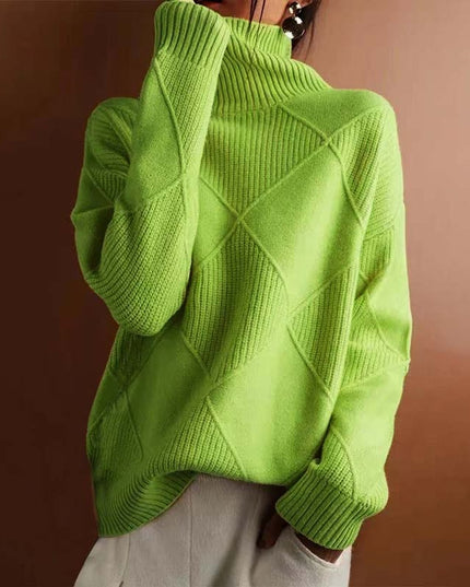 Women's Oversized Diamond Knit Turtleneck Sweater