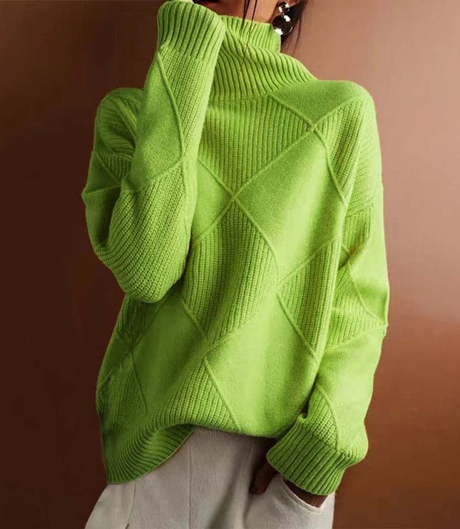 Women's Oversized Diamond Knit Turtleneck Sweater