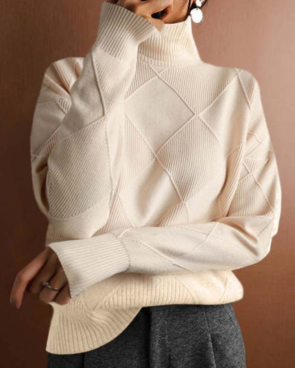 Women's Oversized Diamond Knit Turtleneck Sweater