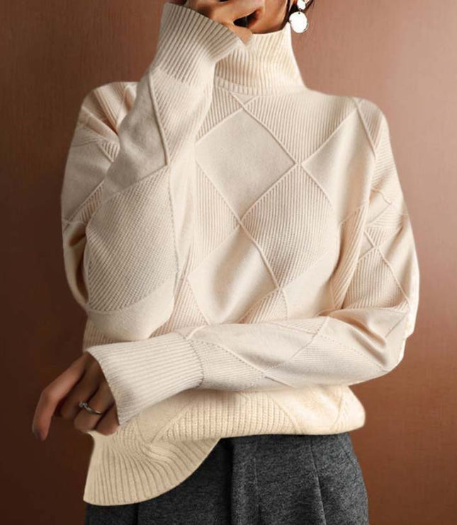 Women's Oversized Diamond Knit Turtleneck Sweater