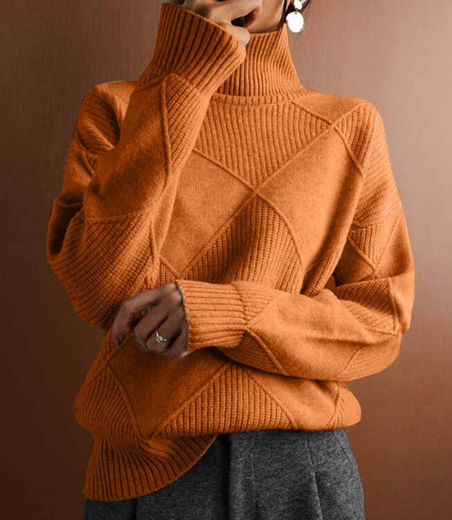 Women's Oversized Diamond Knit Turtleneck Sweater