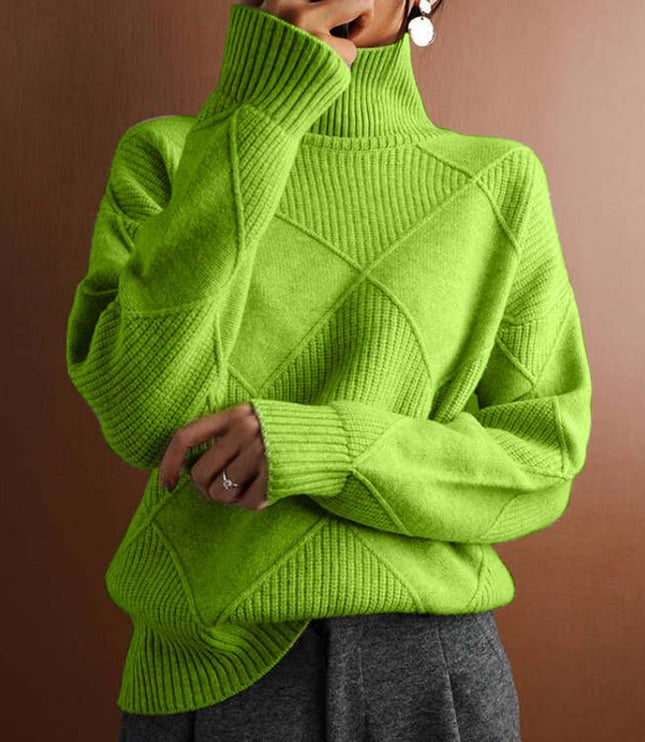 Women's Oversized Diamond Knit Turtleneck Sweater