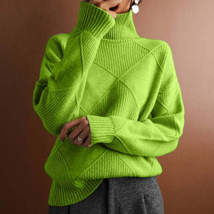 Women's Oversized Diamond Knit Turtleneck Sweater