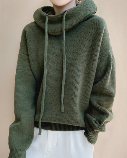 Women's Oversized Hooded Drawstring Knit Sweater