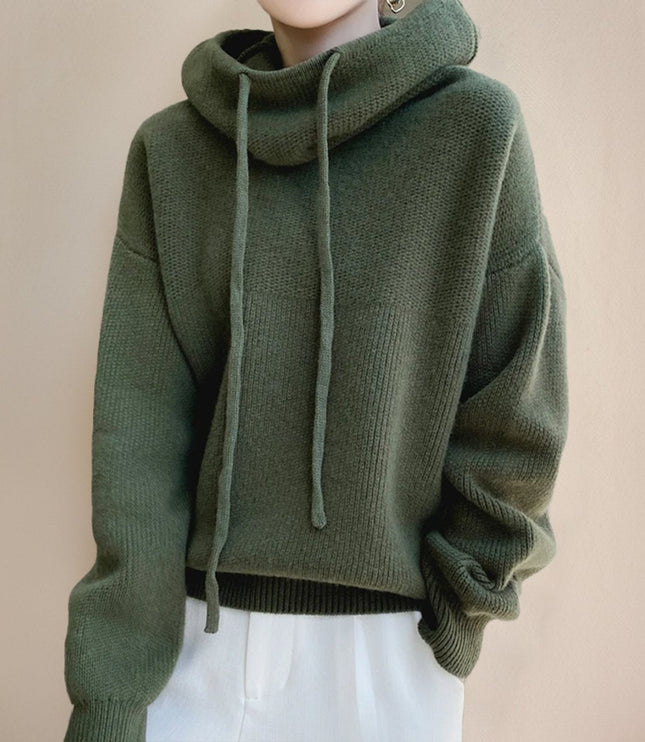 Women's Oversized Hooded Drawstring Knit Sweater