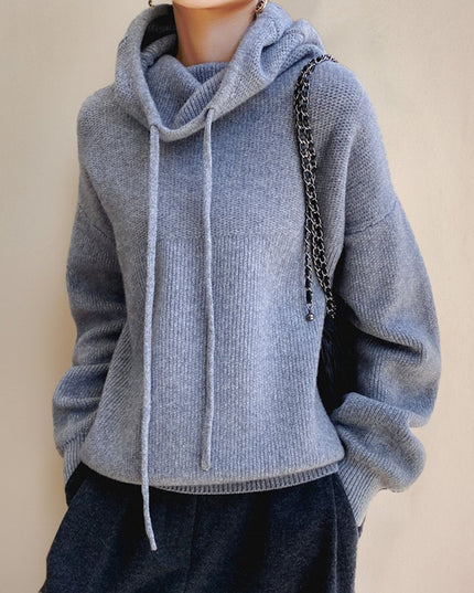 Women's Oversized Hooded Drawstring Knit Sweater