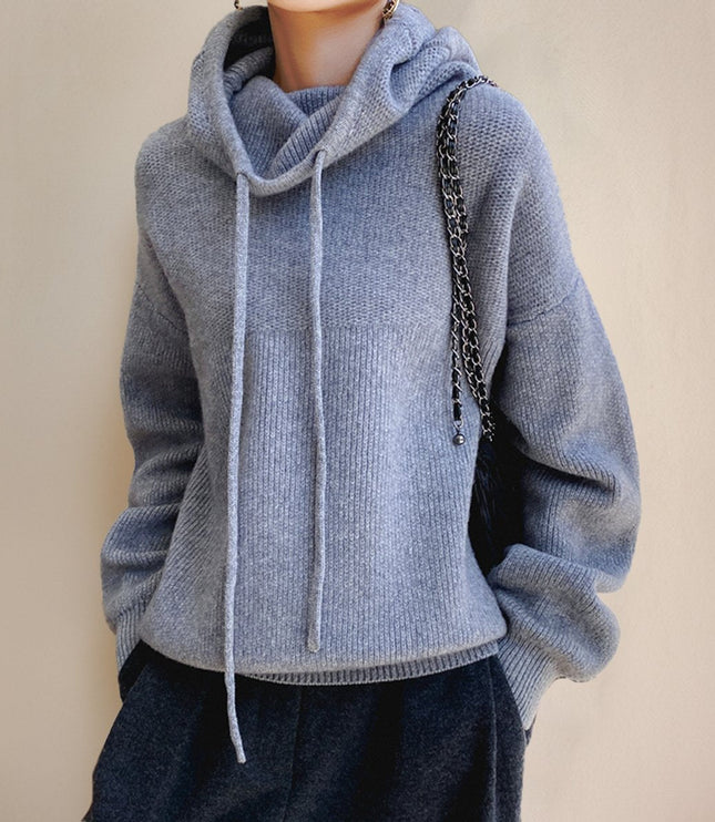 Women's Oversized Hooded Drawstring Knit Sweater