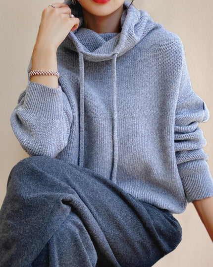 Women's Oversized Hooded Drawstring Knit Sweater