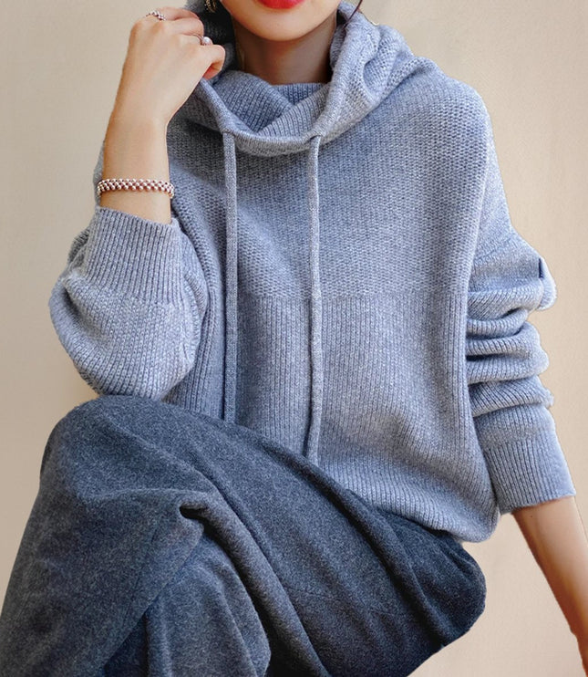 Women's Oversized Hooded Drawstring Knit Sweater