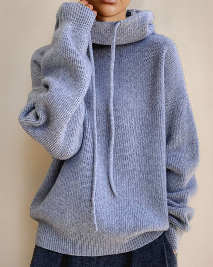 Women's Oversized Hooded Drawstring Knit Sweater