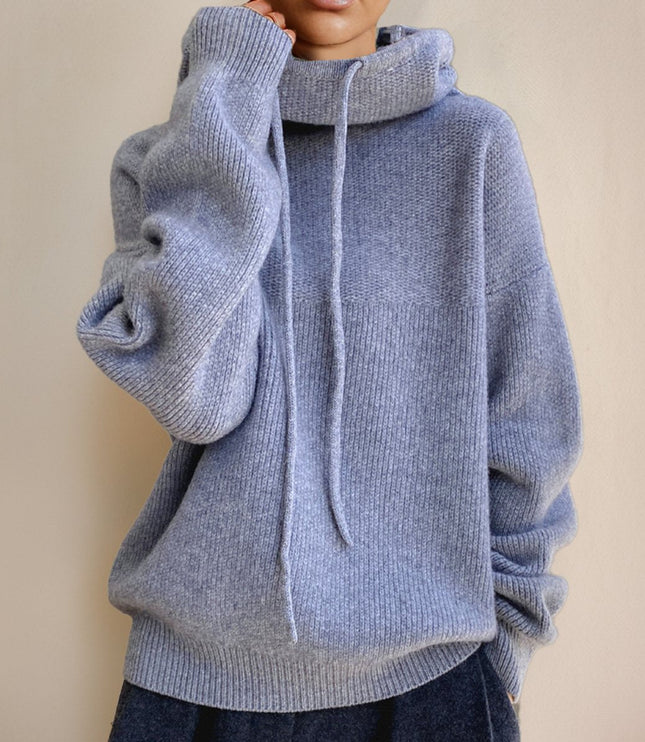 Women's Oversized Hooded Drawstring Knit Sweater