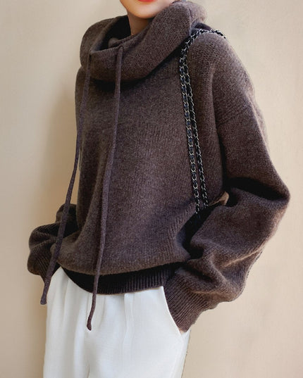 Women's Oversized Hooded Drawstring Knit Sweater